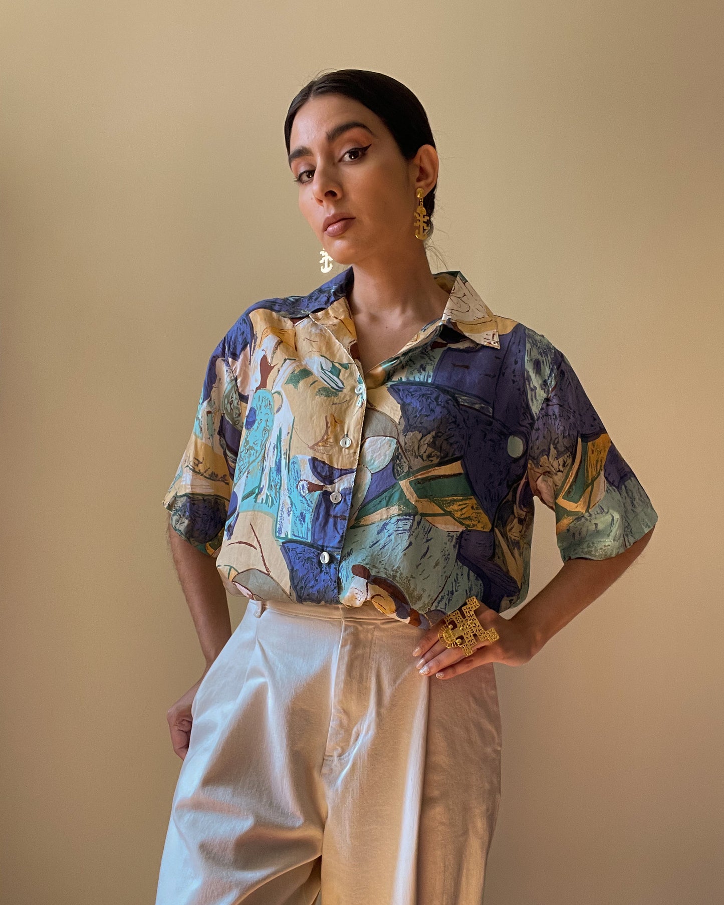Vintage Silk Relaxed Fit Printed Blouse