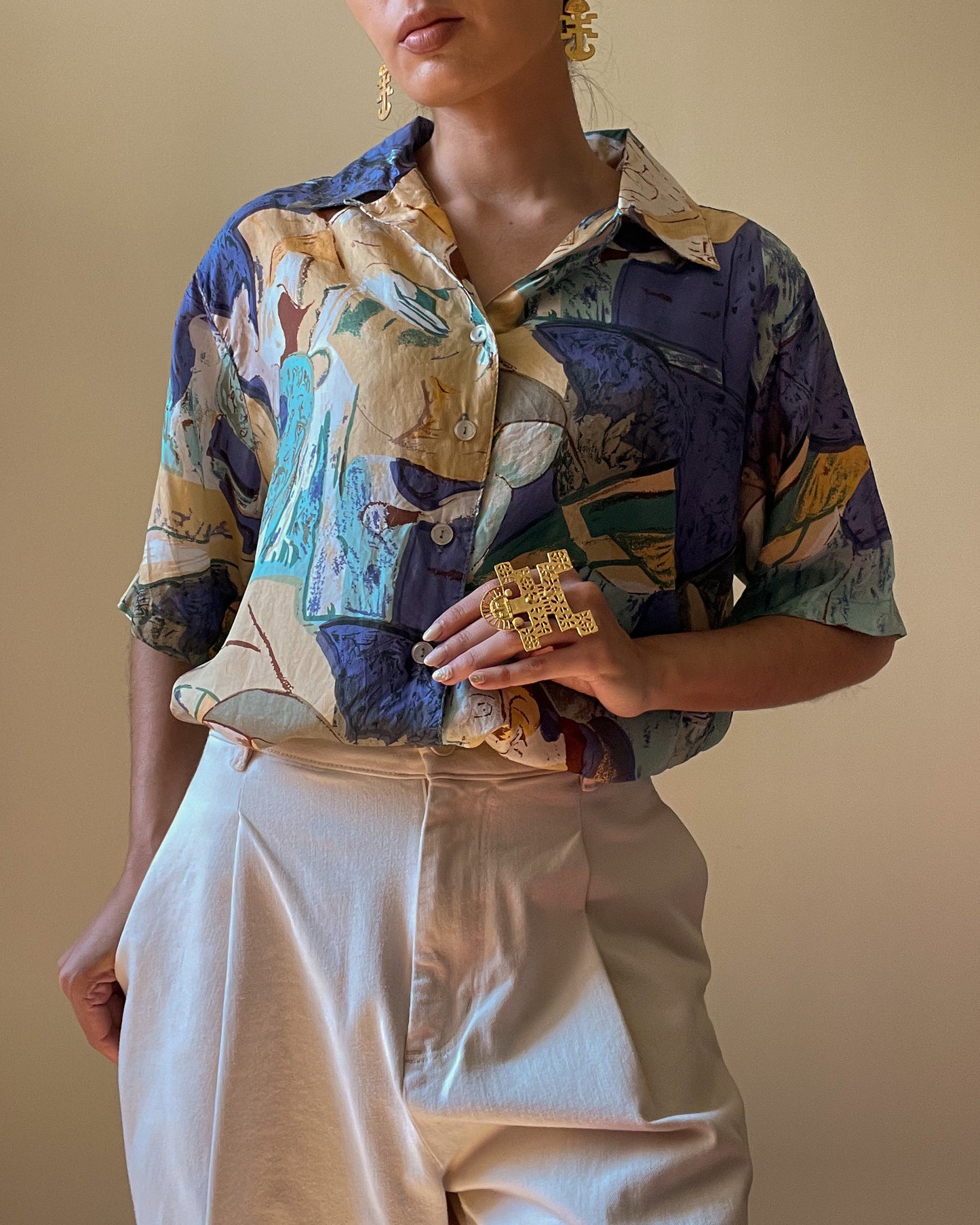 Vintage Silk Relaxed Fit Printed Blouse