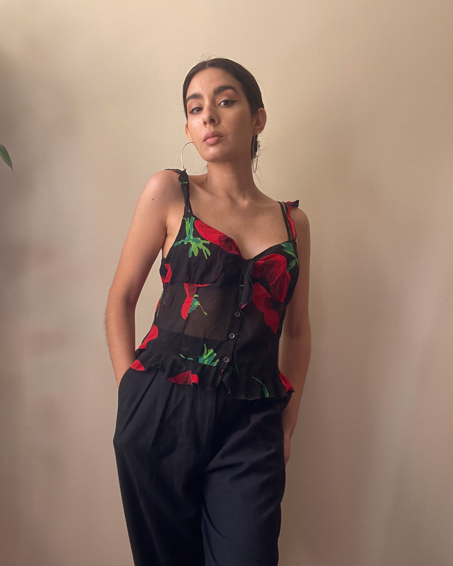 Vintage Designer Moschino Silk Rose Print Top