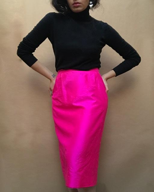 Suit of Lights Vintage Silk Neon Pencil Skirt 3