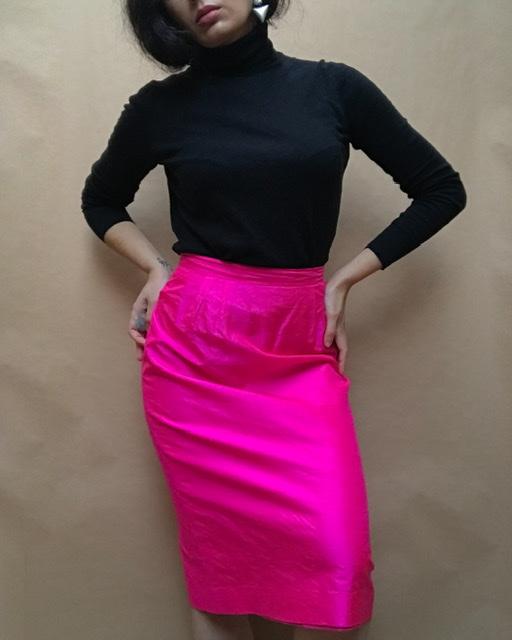 Suit of Lights Vintage Silk Neon Pencil Skirt 2