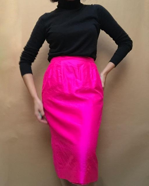 Suit of Lights Vintage Silk Neon Pencil Skirt 1