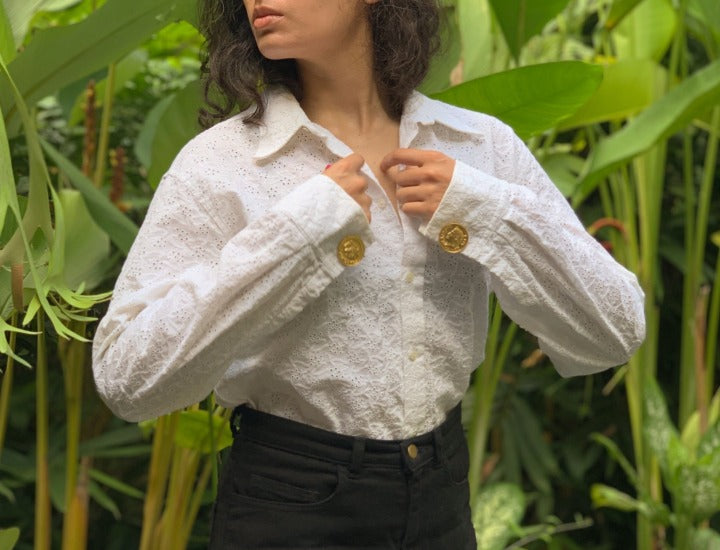 Suit of Lights Vintage Custom Eyelet Blouse with Cufflink Sleeves Image 5