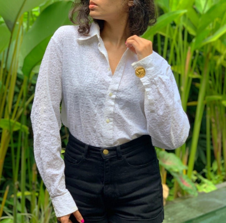 Suit of Lights Vintage Custom Eyelet Blouse with Cufflink Sleeves Image 1