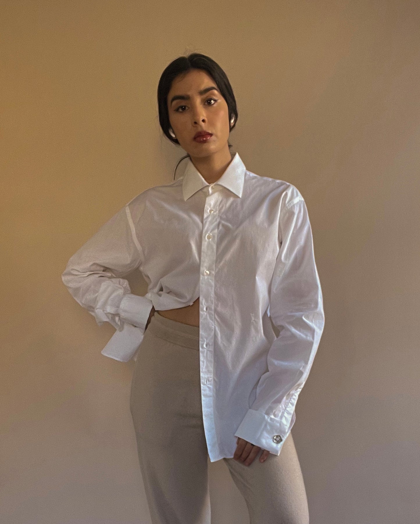 Vintage Designer Yves Saint Laurent Cotton Top With Cufflink Sleeves