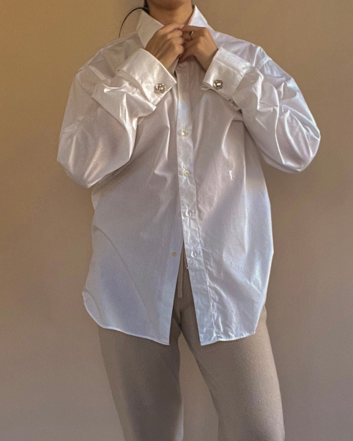 Vintage Designer Yves Saint Laurent Cotton Top With Cufflink Sleeves