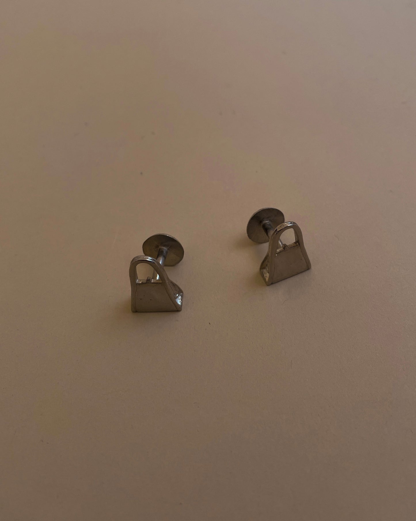 Vintage Designer Silver Lanvin Metal Bag Cufflinks