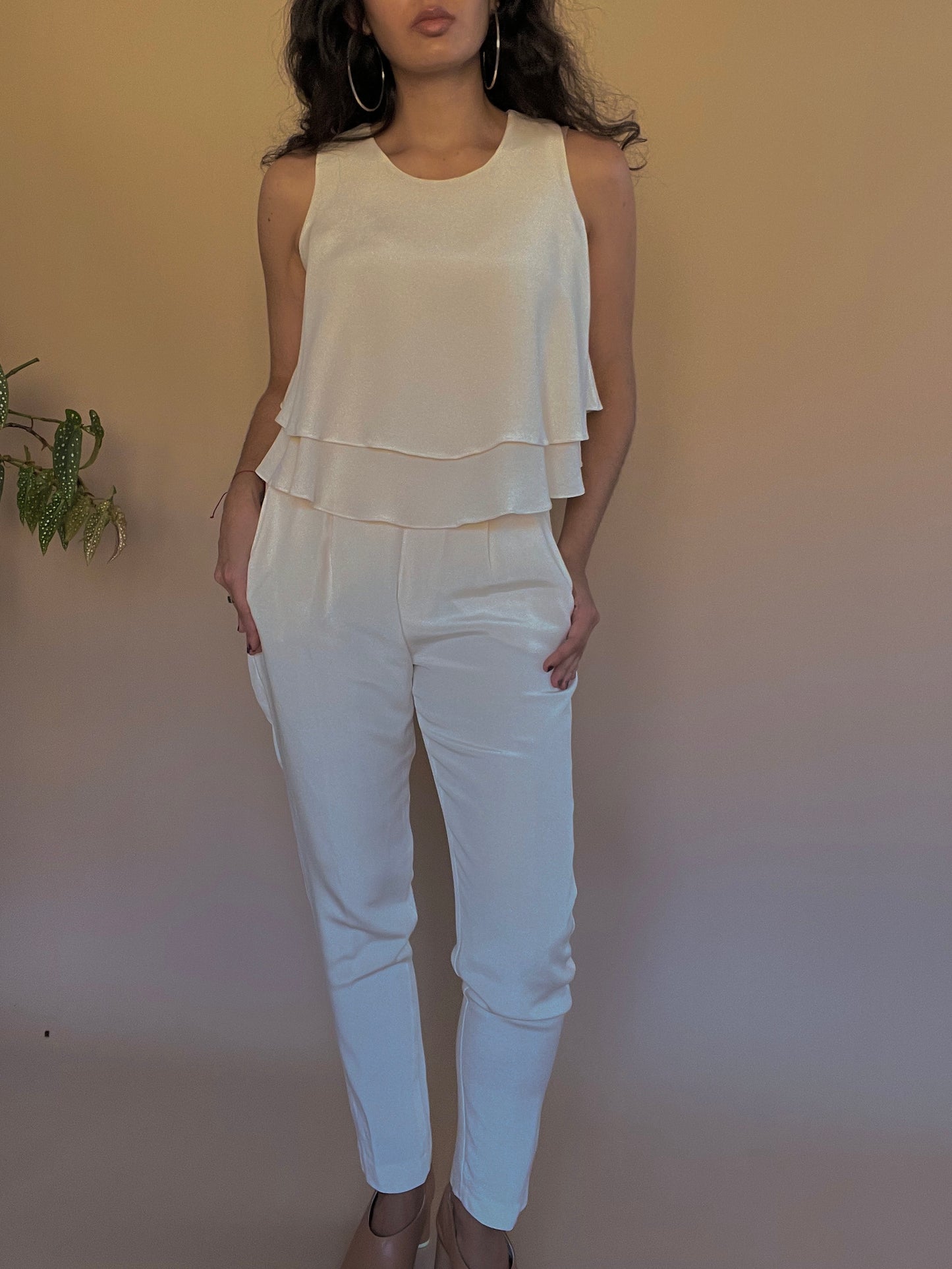 Upcycled Cream Silk Peplum Top