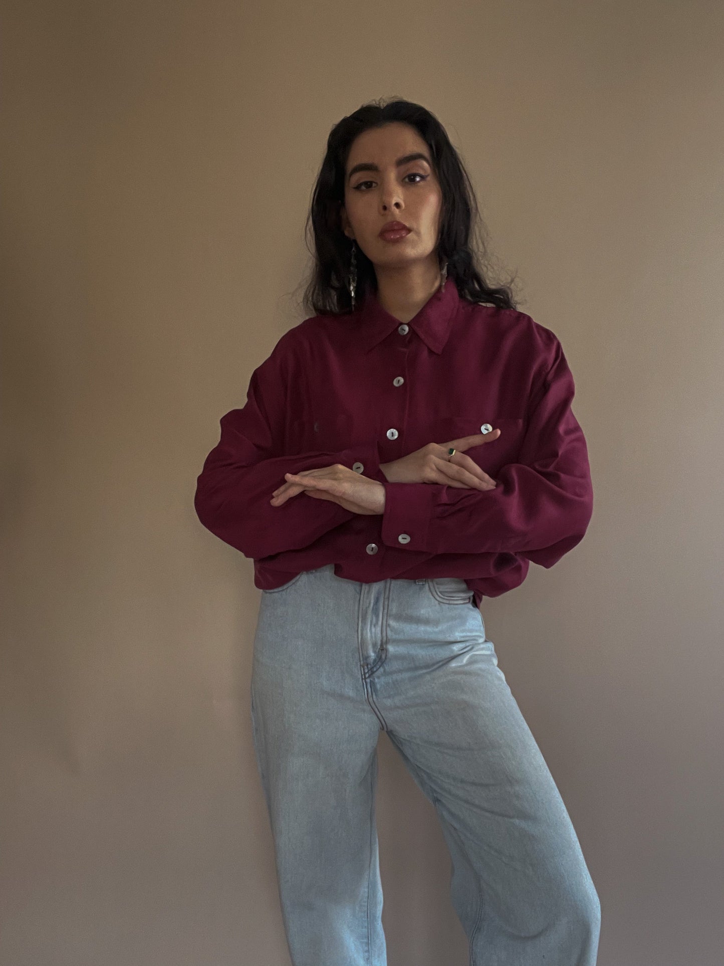 Vintage Silk Blouse with Mother Of Pearl Buttons