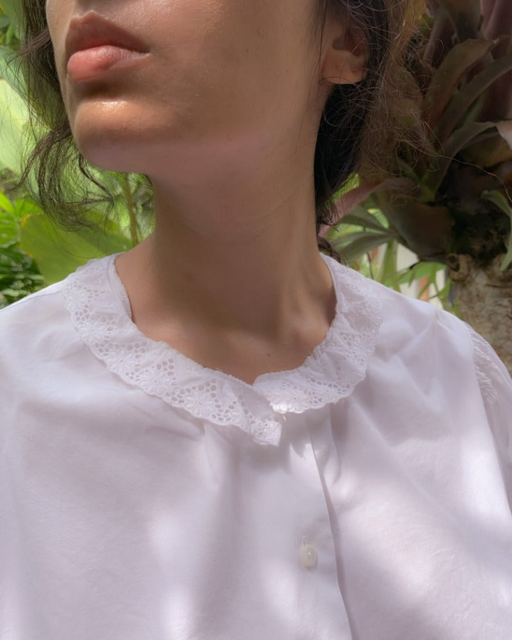 Vintage Cotton Cropped Blouse With Ruffle Lace Collar 2