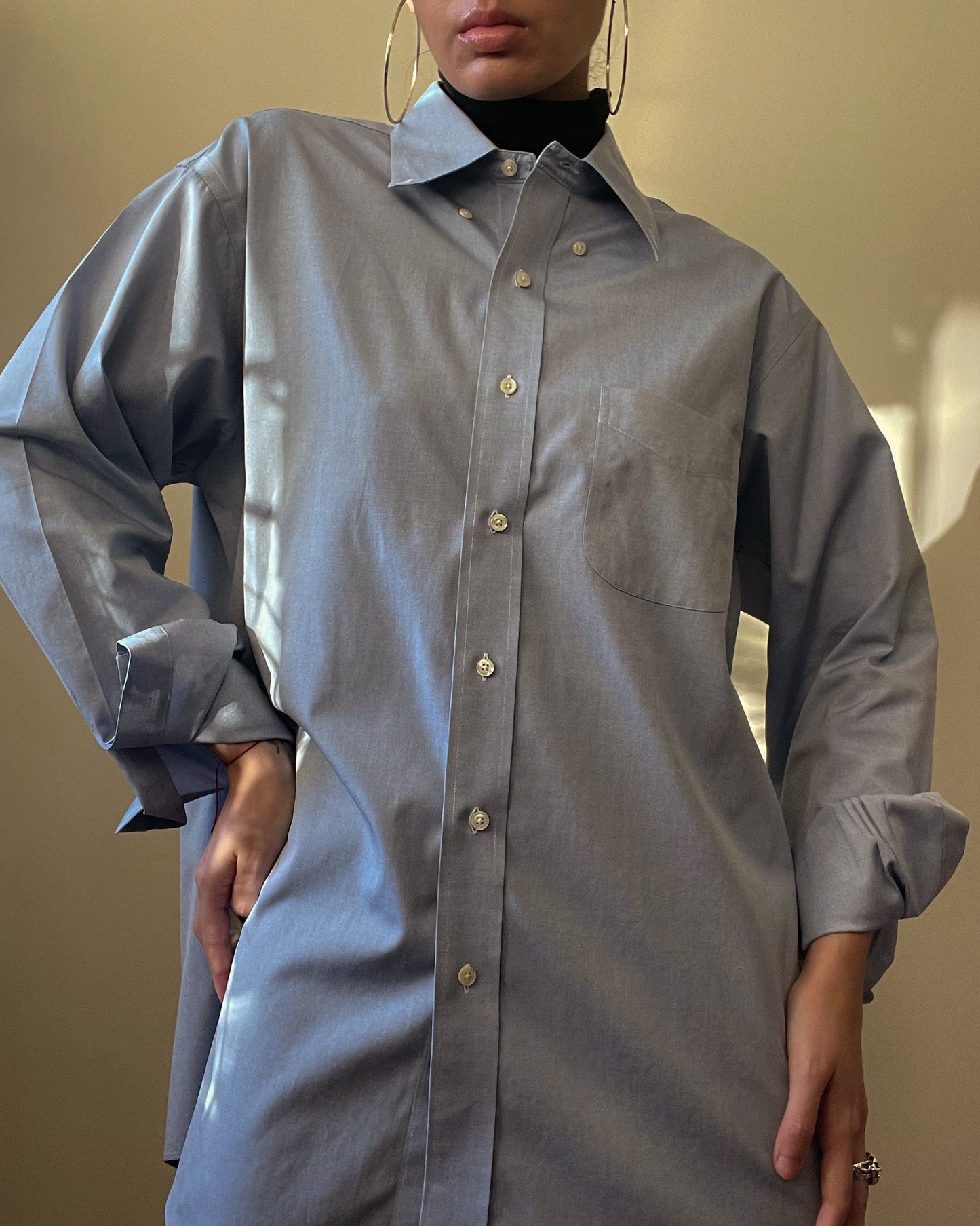Vintage Brand Brooks Brothers Oversized Blue Cufflink Shirt in Cotton
