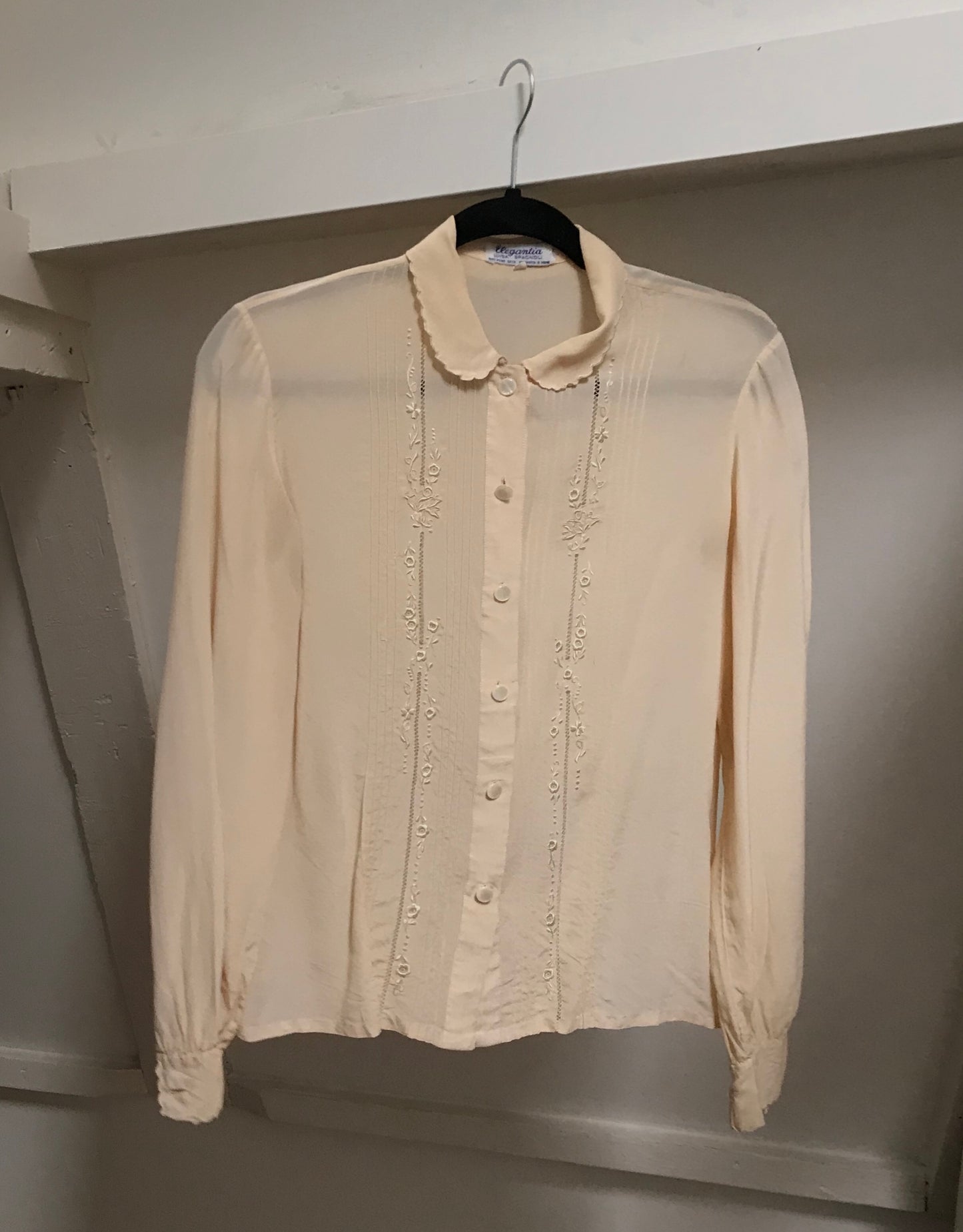 Vintage Silk Collared Blouse with Embroidered Detail