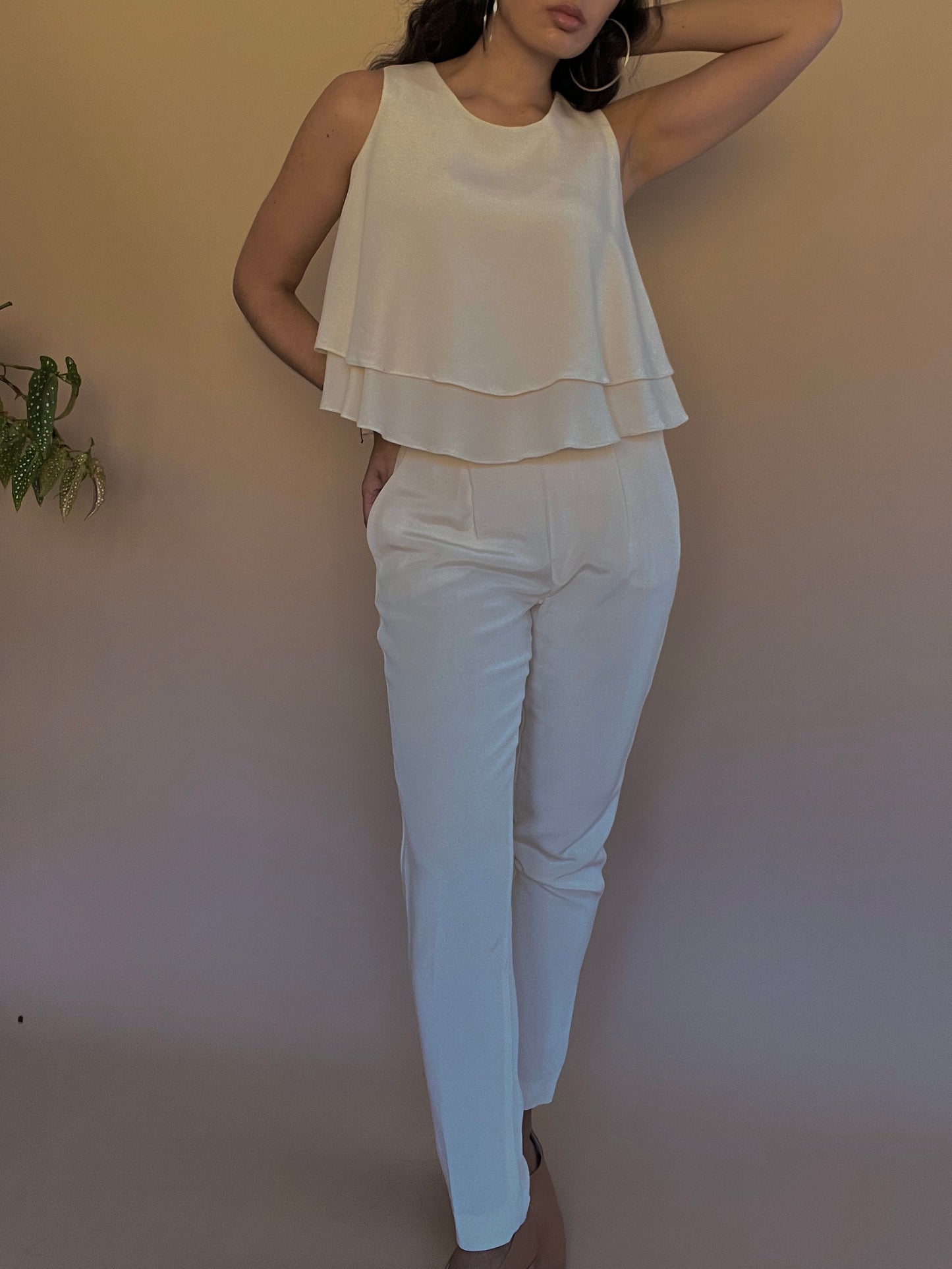 Upcycled Cream Silk Peplum Top