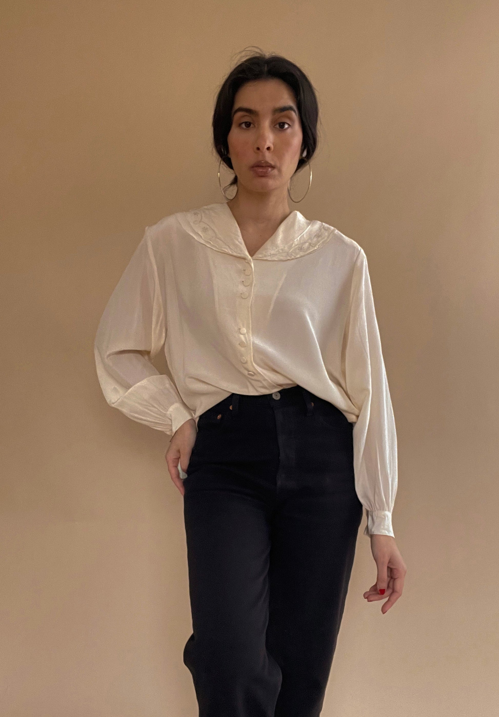 Suit of Lights Vintage Silk Blouse with Cufflink Sleeve