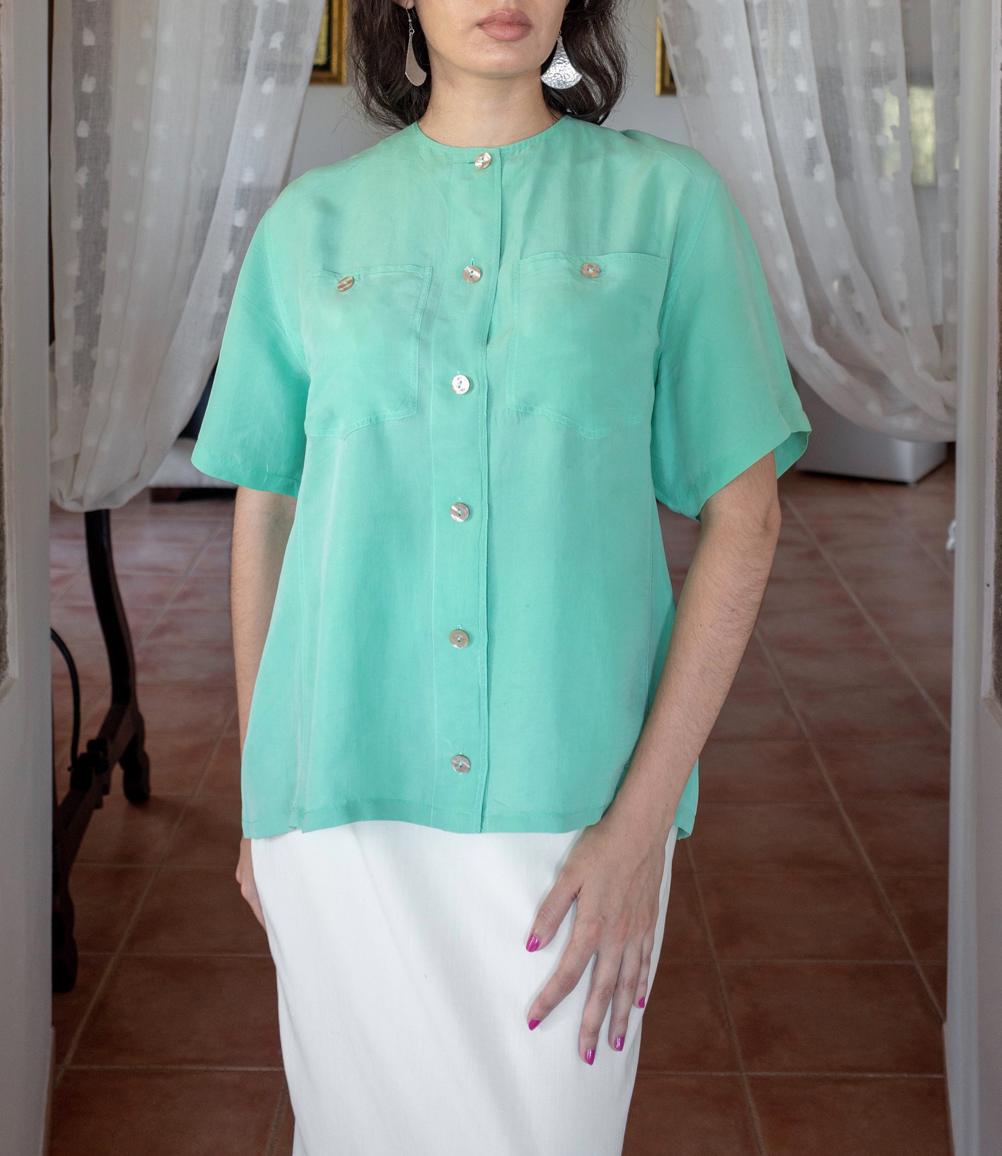 Suit Of Lights Silk Top Mother of Pearl Buttons
