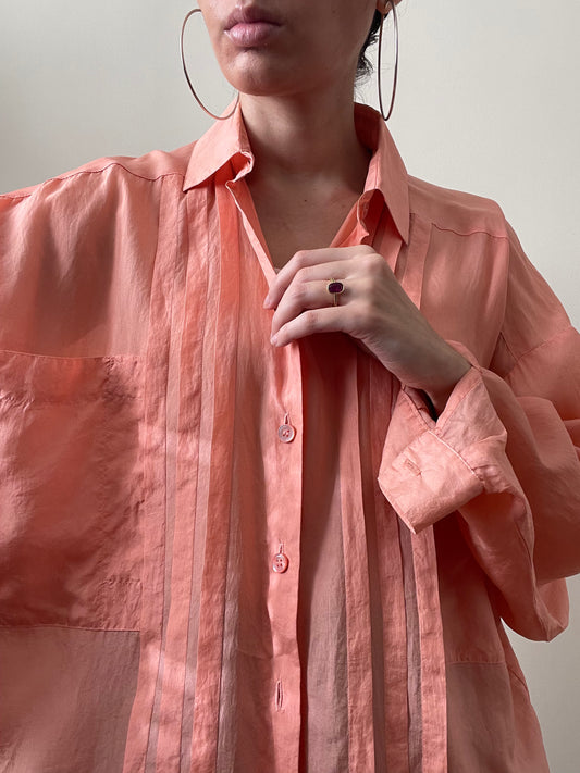 Vintage Silk Collared Blouse with Cufflink Sleeves