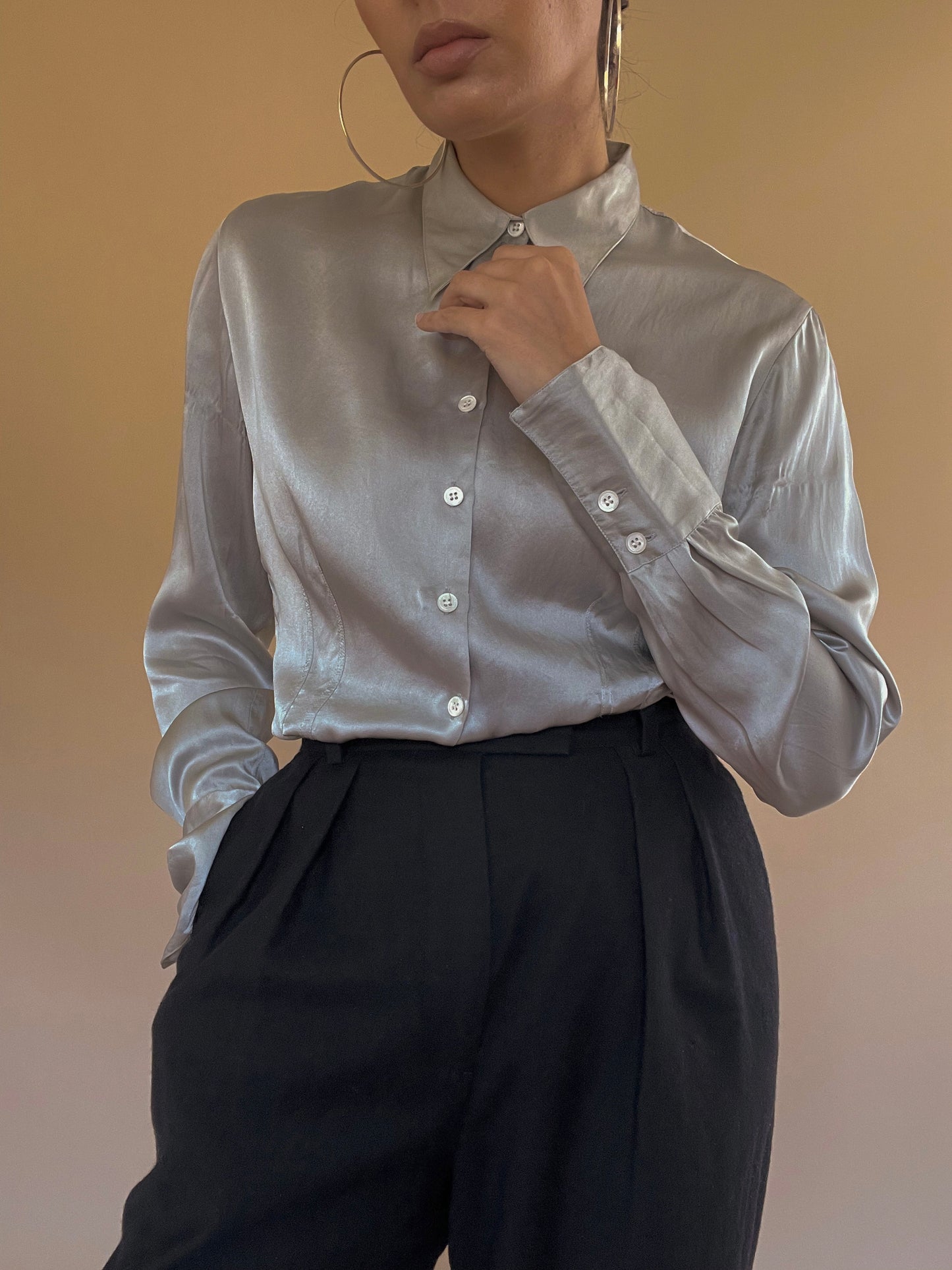 Vintage Silver Cacharel Satin Blouse