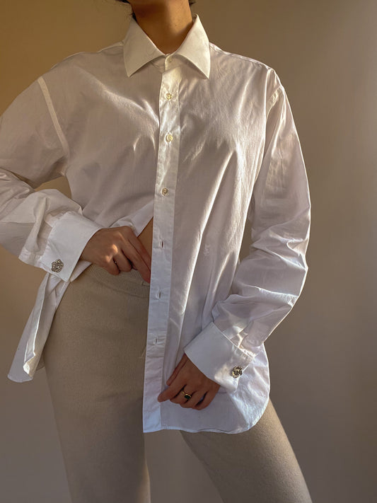 Vintage Designer Yves Saint Laurent Cotton Top With Cufflink Sleeves