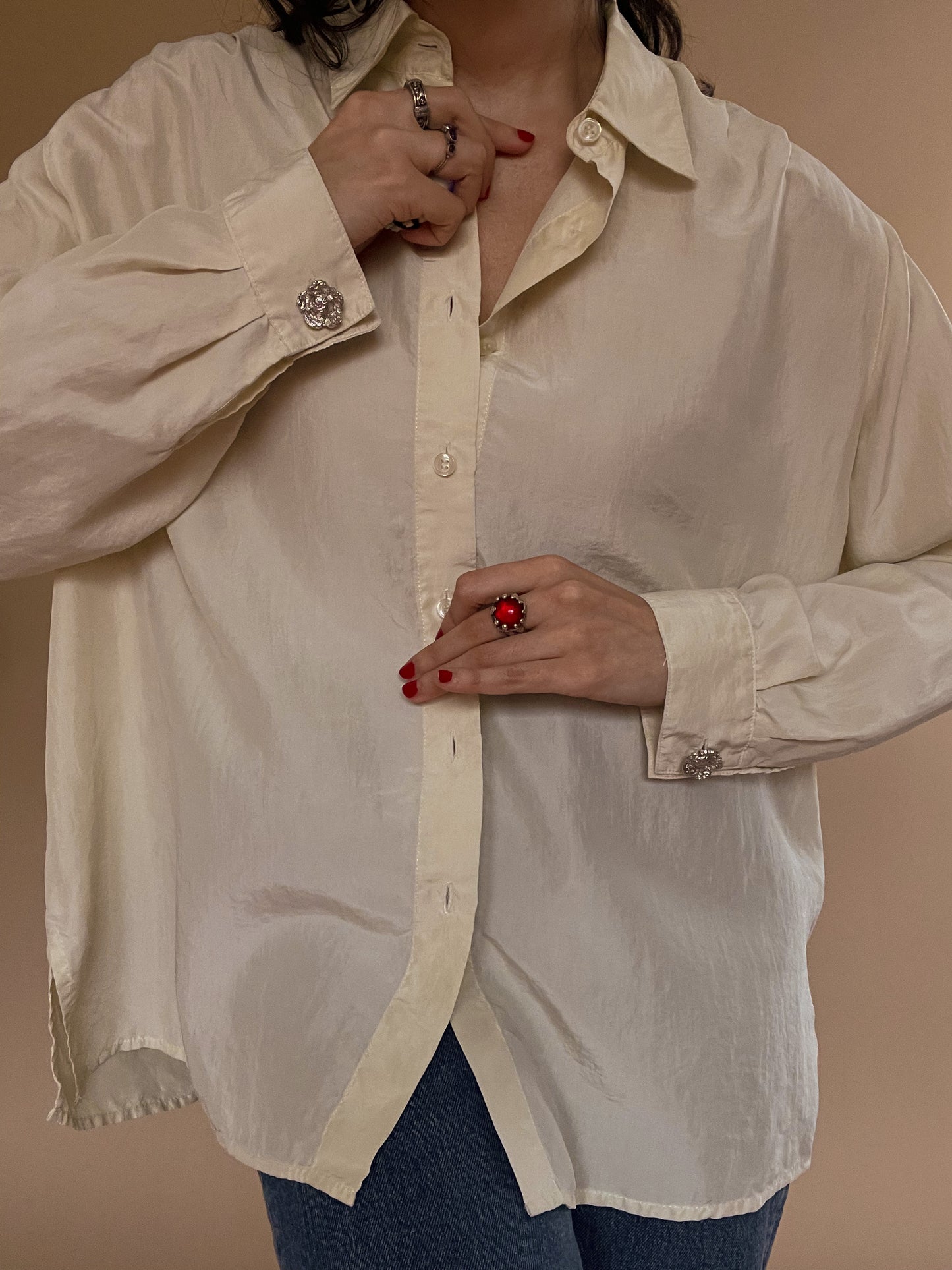 Vintage Silk Blouse With Cufflink Sleeves