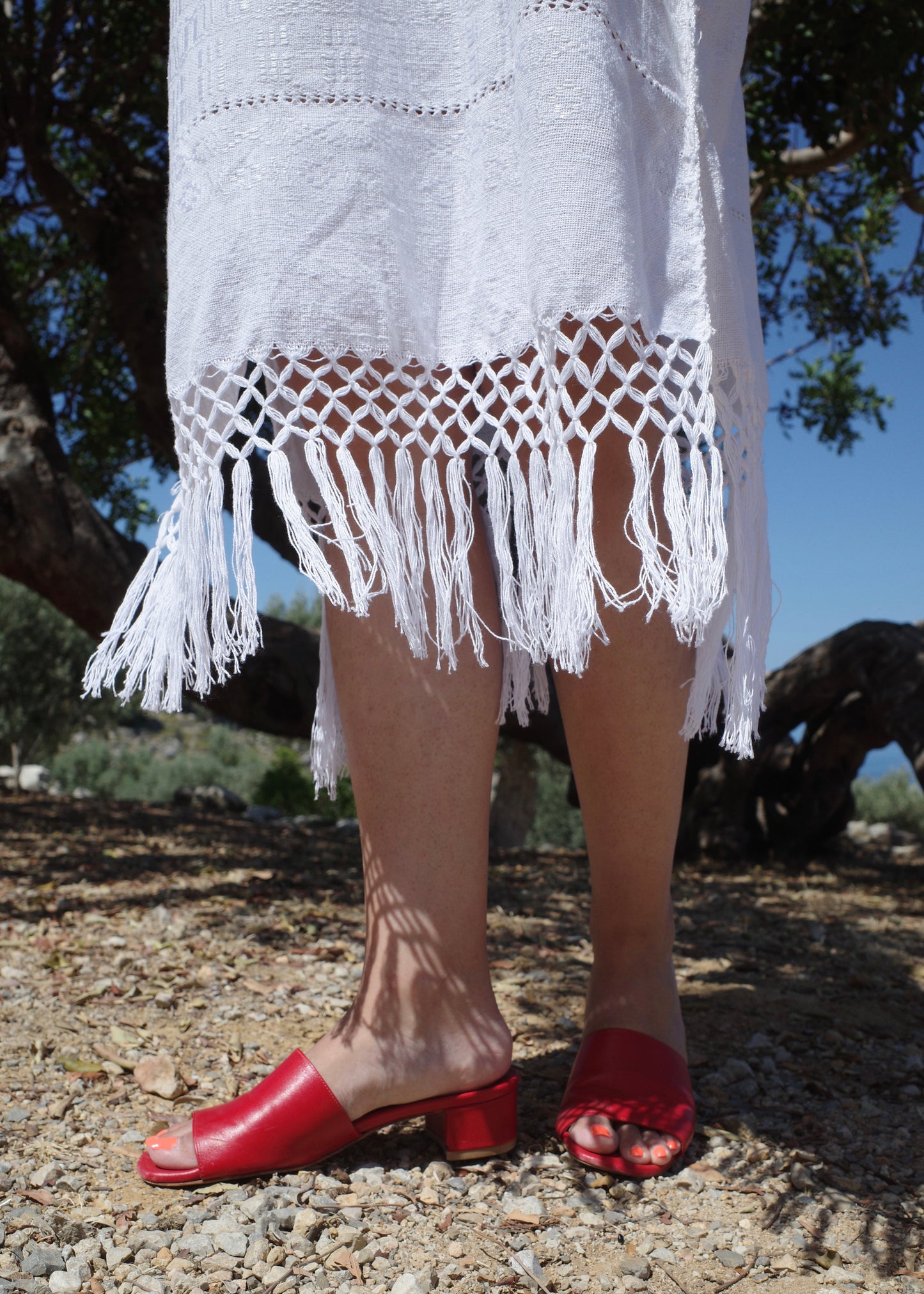 Handmade Mexican Embroidered White Cotton Dress