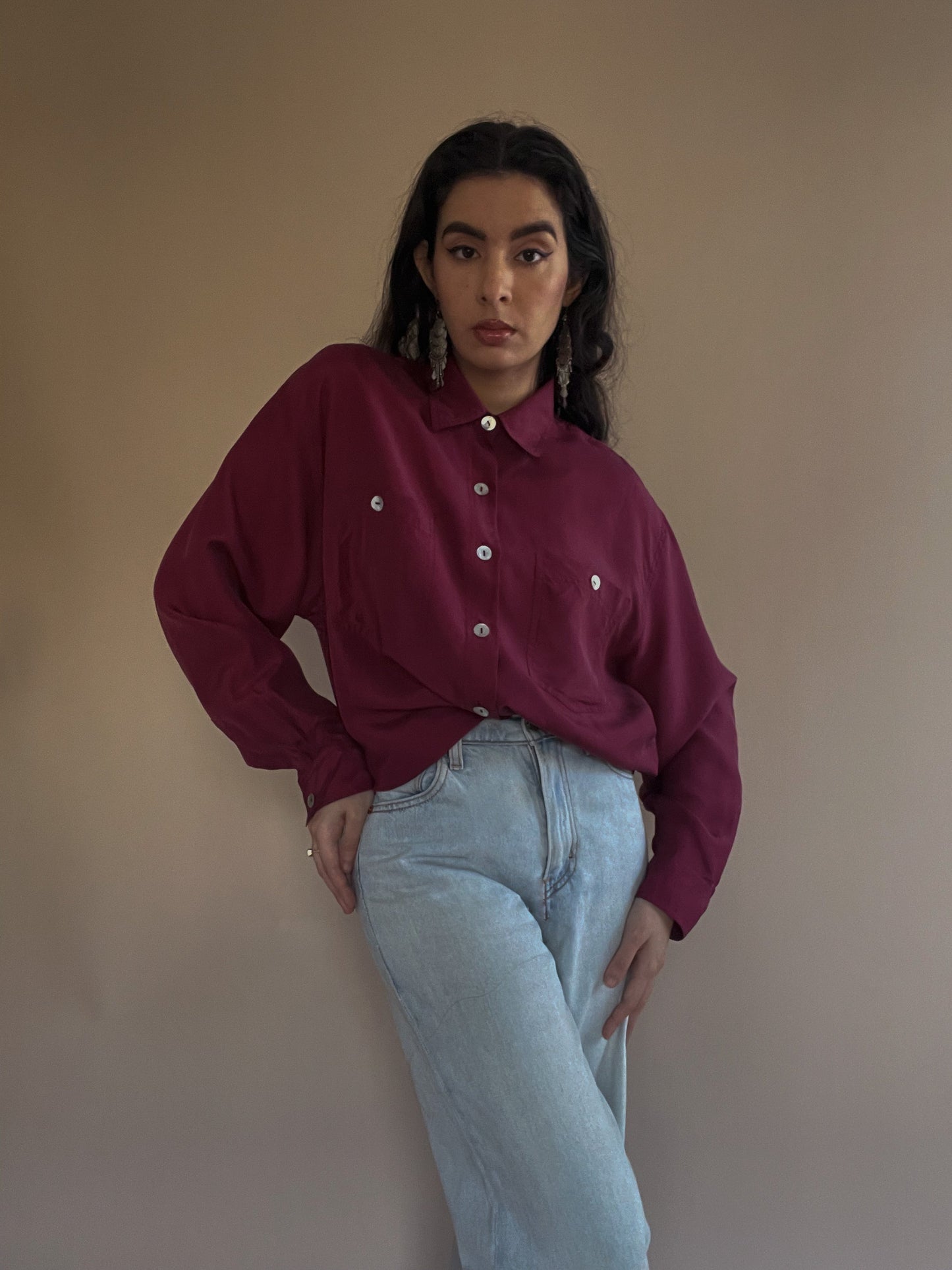 Vintage Silk Blouse with Mother Of Pearl Buttons