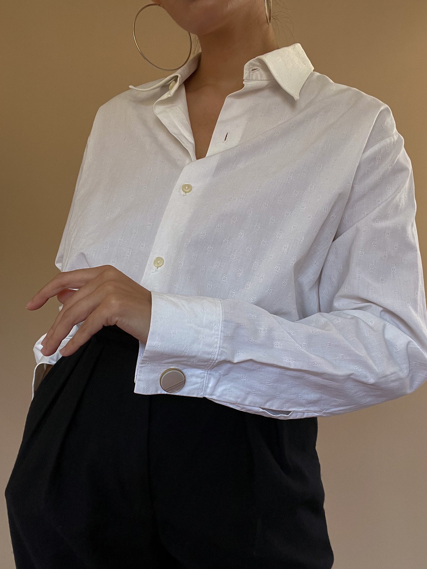 Vintage Structured Cotton Shirt with Cufflink Sleeves