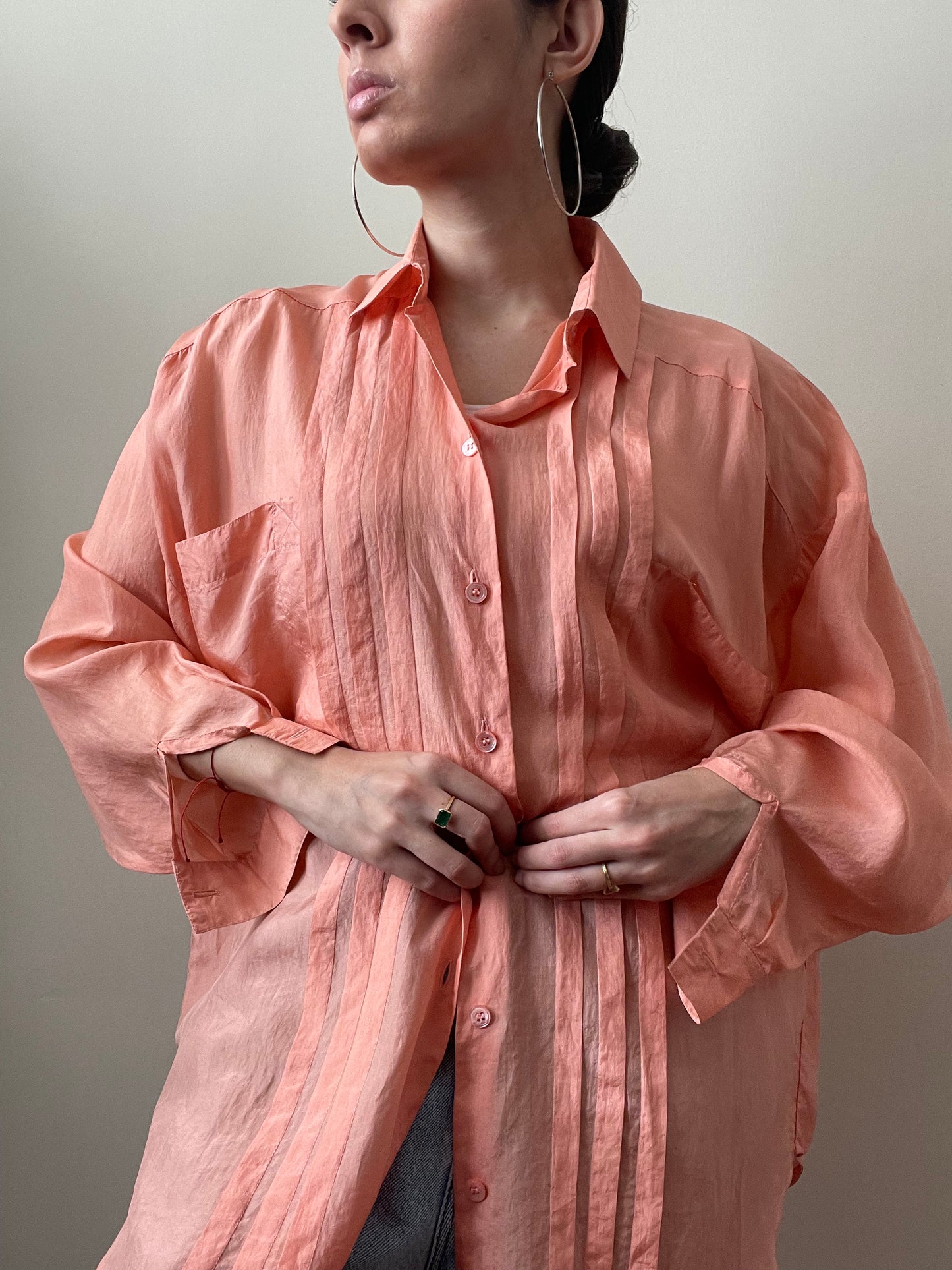 Vintage Silk Collared Blouse with Cufflink Sleeves