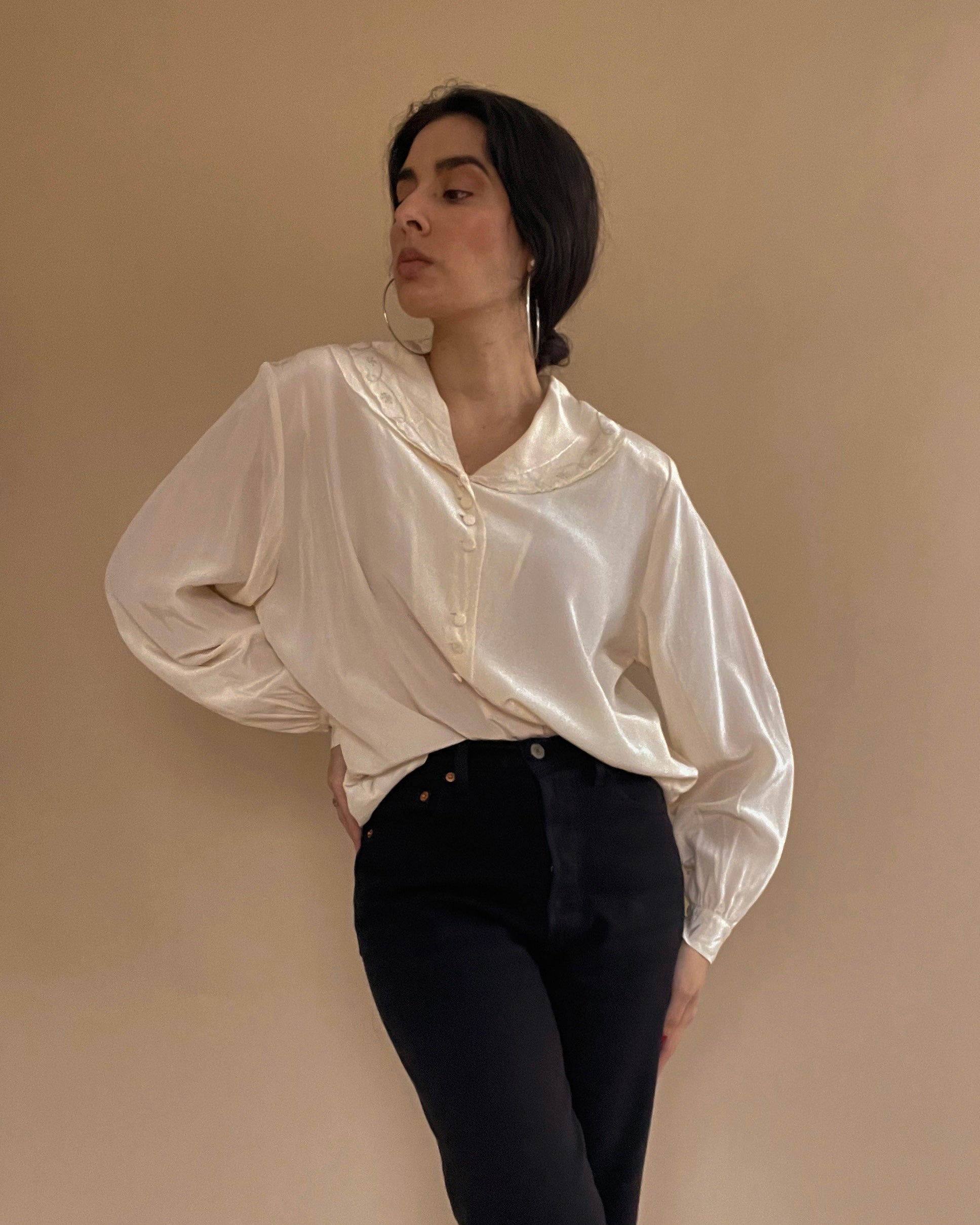Suit of Lights Vintage Silk Blouse with Cufflink Sleeve 3