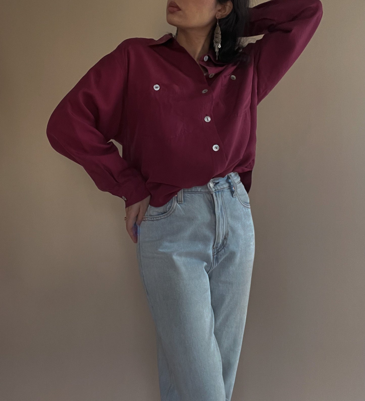 Vintage Silk Blouse with Mother Of Pearl Buttons