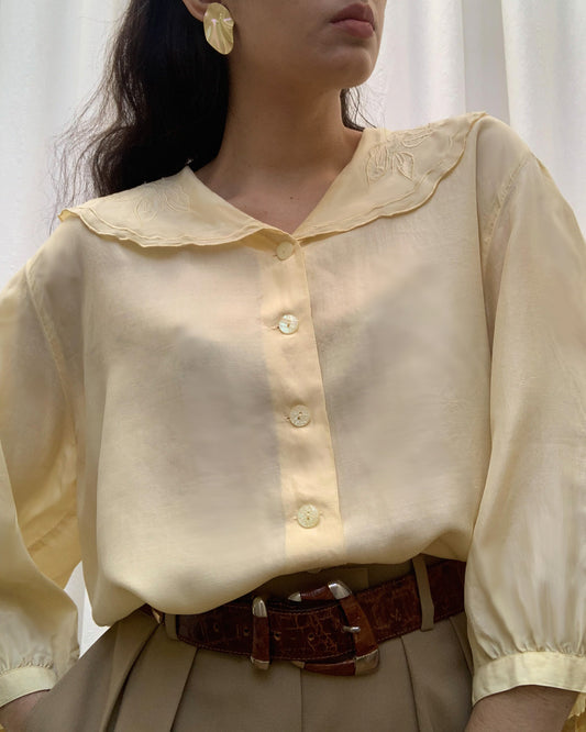 Vintage Silk Blouse With Feminine Scalloped Collar